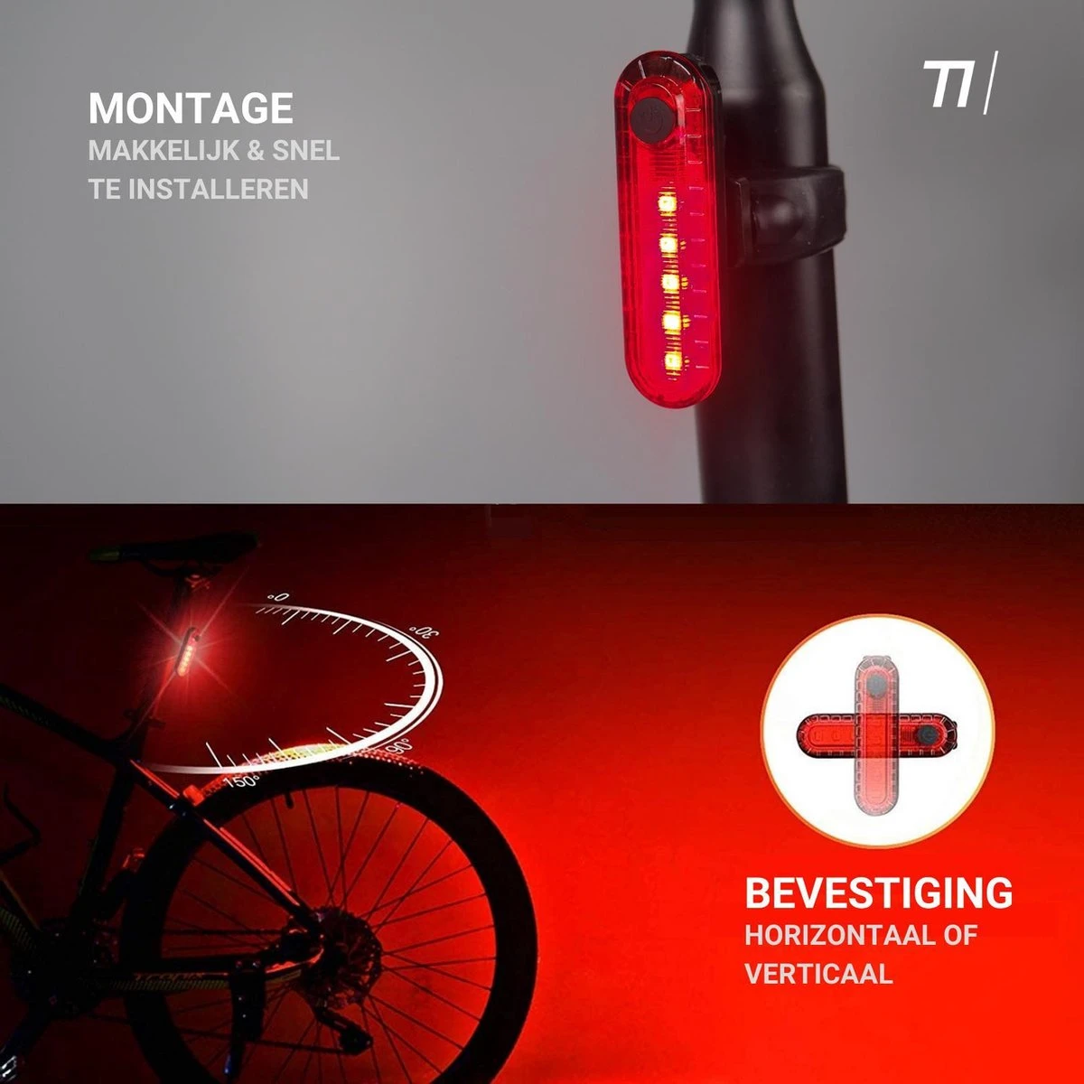 TIKKENS LED Fietsverlichting Set - Fietslamp USB Oplaadbaar - Fietslampjes Voorlicht & Achterlicht - Waterdicht – Zwart 7 TIKKENS LED Fietsverlichting Set - Fietslamp USB Oplaadbaar - Fietslampjes Voorlicht & Achterlicht - Waterdicht – Zwart - Afbeelding 7