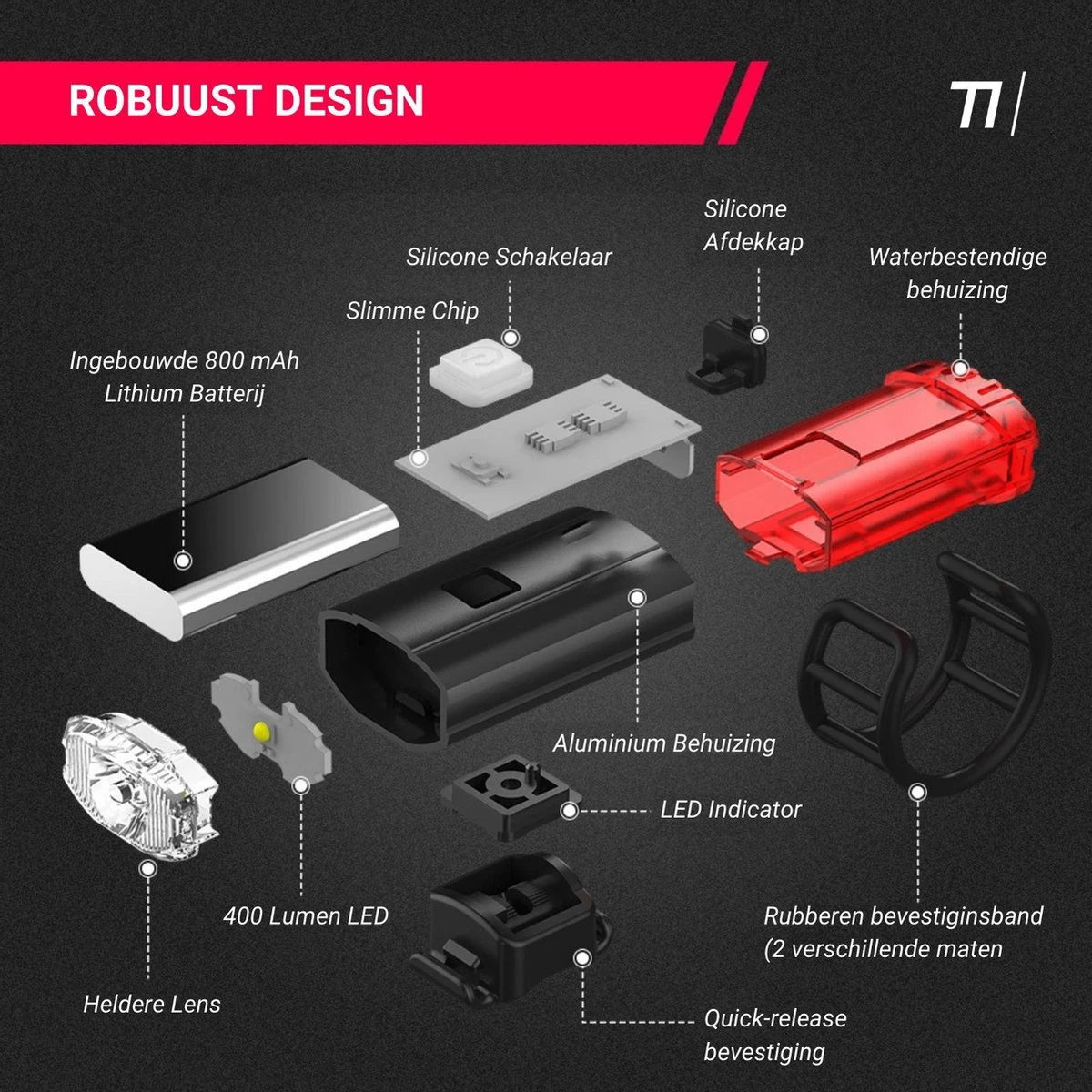 TIKKENS® LED Fietsverlichting Helmlamp - Helm - Voorlicht & Achterlicht - USB Oplaadbaar - Zwart - Voor En Achter - Waterdicht - Fietslampjes 10 TIKKENS® LED Fietsverlichting Helmlamp - Helm - Voorlicht & Achterlicht - USB Oplaadbaar - Zwart - Voor En Achter - Waterdicht - Fietslampjes - Afbeelding 10
