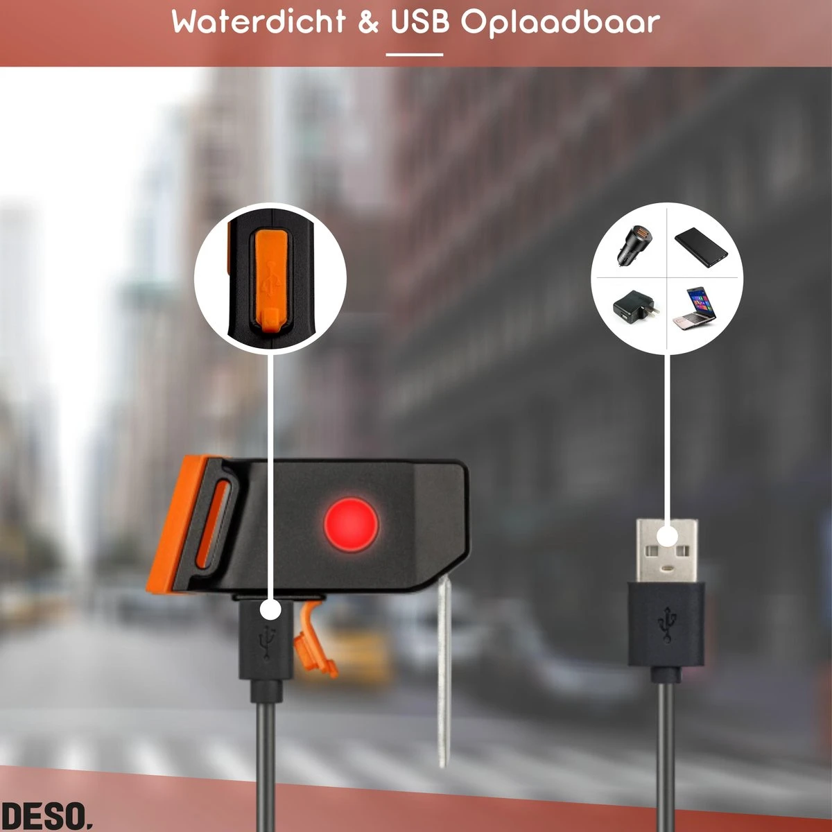 DESO® Fietslicht Achterlicht LED USB Oplaadbaar Helder Super Fel Driehoek - Achterlicht Voor Racefiets En MTB – Herkenningslicht 2 DESO® Fietslicht Achterlicht LED USB Oplaadbaar Helder Super Fel Driehoek - Achterlicht Voor Racefiets En MTB – Herkenningslicht - Afbeelding 2