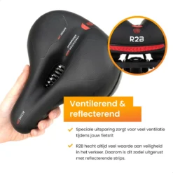 R2B® Fietszadel Voor Dames En Heren - Inclusief Waterdichte Zadelhoes - Zwart - Reflectie En Ventilatie - Gel Zadel / Gelzadel -Merkloos Verkoop 1200x1200 2468