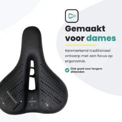 Voltano Dames Fietszadel - Zwart - Uitsparing - Waterdicht - Elastomeer Vering - Gratis Zadelstrop -Merkloos Verkoop 1200x1200 2498