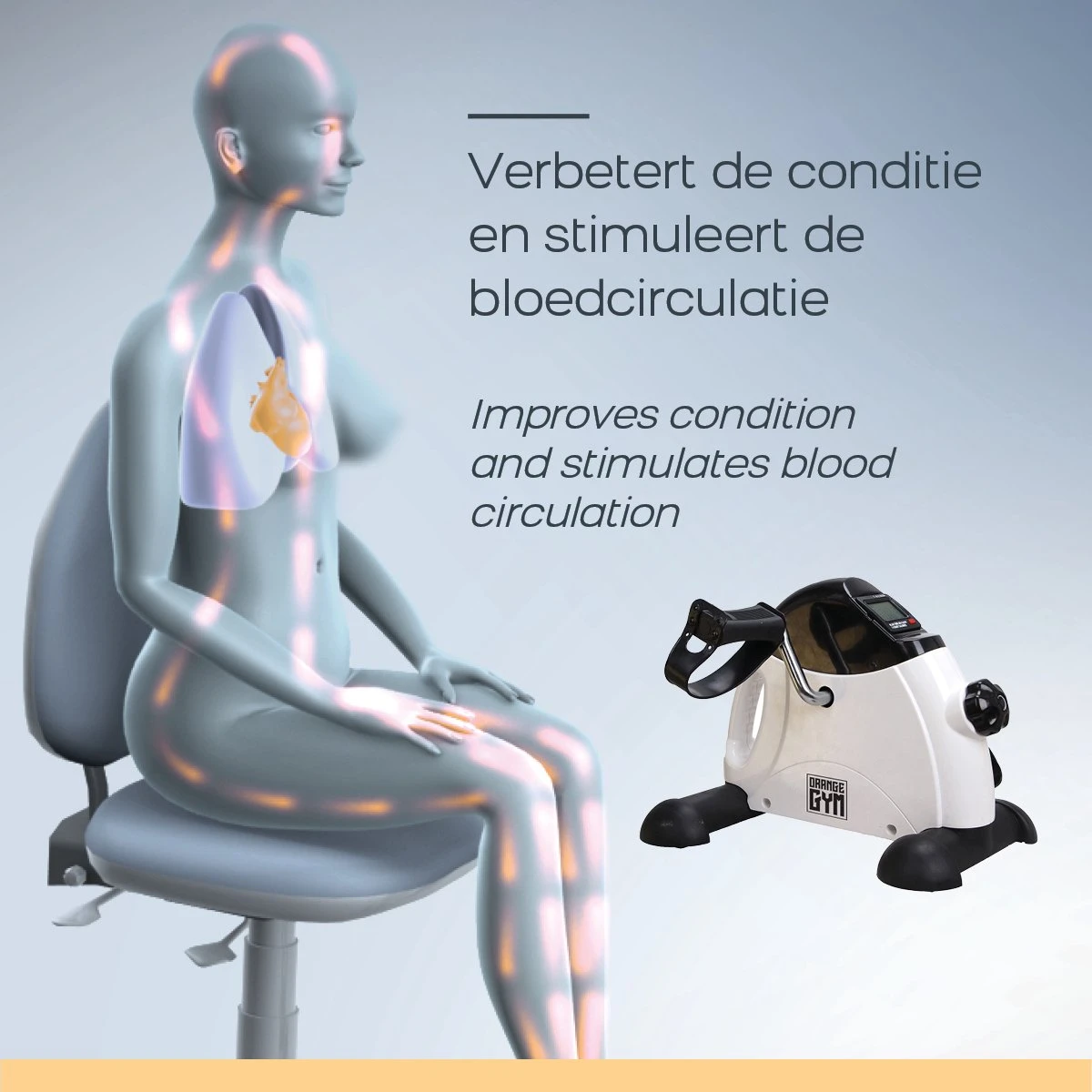 Orange Gym, 2-in-1 Mini Bike – Wit - Stoelfiets Voor Thuis En Op Kantoor – Bureaufiets Met Trainingscomputer En Handvaten – Mini Hometrainer Deskbike Voor Armen En Benen 6 Orange Gym, 2-in-1 Mini Bike – Wit - Stoelfiets Voor Thuis En Op Kantoor – Bureaufiets Met Trainingscomputer En Handvaten – Mini Hometrainer Deskbike Voor Armen En Benen - Afbeelding 6
