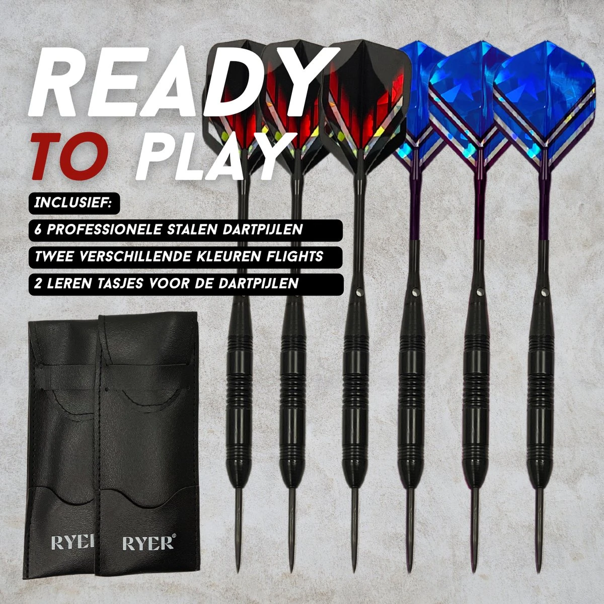 RYER Hurricane Dartbord - Eersteklas Sisal - Met 6 Darts En Leren Tasjes 2 RYER Hurricane Dartbord - Eersteklas Sisal - Met 6 Darts En Leren Tasjes - Afbeelding 2