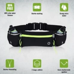 Hardloopriem Telefoonhouder Met Drinkflessen Running Belt Drinkgordel - Bidonhouder - Sportband - Heuptas - Hardlooptasje - Hardlopen - Geel - Heren Damen - One Size -Merkloos Verkoop 1200x1200 499