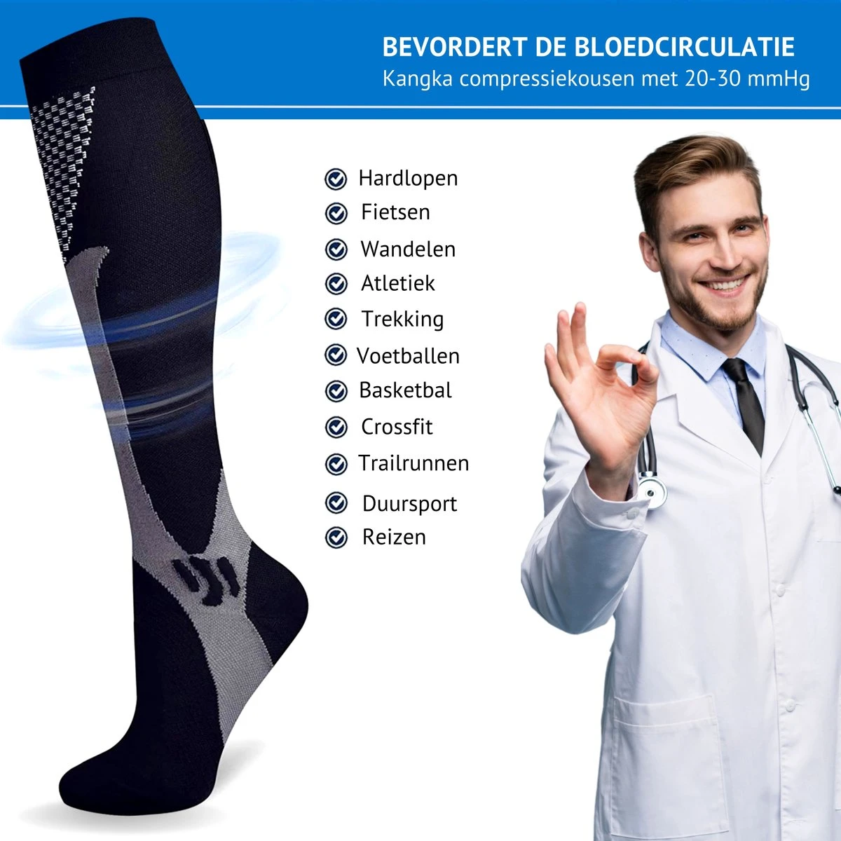 KANGKA Compressiekousen Met 20-30 MmHg - Compressie Sokken Maat 35 Tot 38 (S/M) - Sportsokken - Hardloopsokken 5 KANGKA Compressiekousen Met 20-30 MmHg - Compressie Sokken Maat 35 Tot 38 (S/M) - Sportsokken - Hardloopsokken - Afbeelding 5