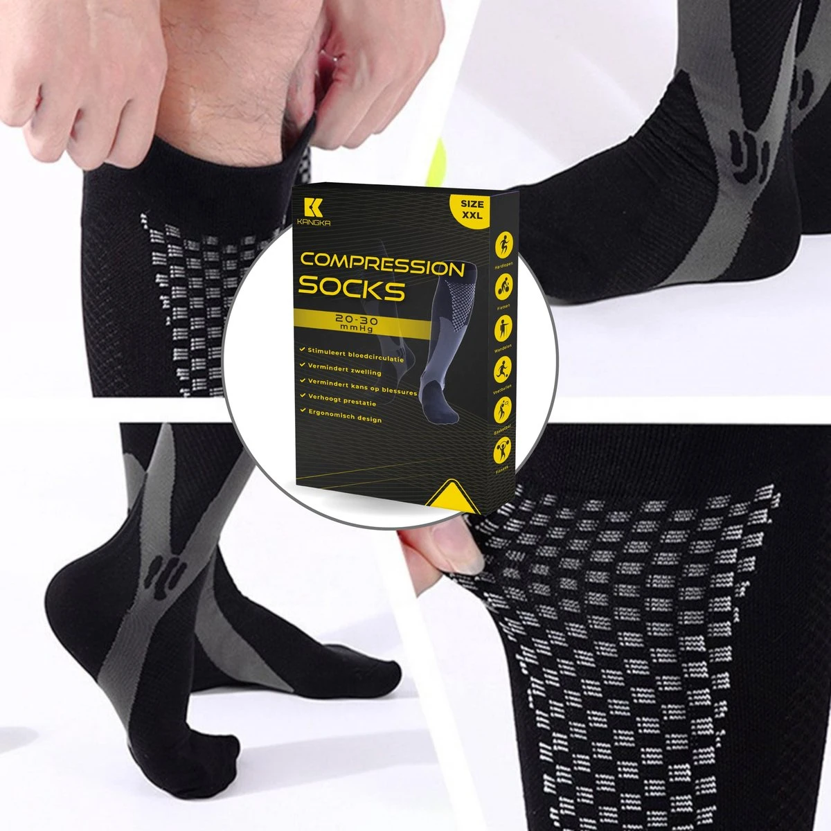 KANGKA Compressiekousen Met 20-30 MmHg - Compressie Sokken Maat 35 Tot 38 (S/M) - Sportsokken - Hardloopsokken 7 KANGKA Compressiekousen Met 20-30 MmHg - Compressie Sokken Maat 35 Tot 38 (S/M) - Sportsokken - Hardloopsokken - Afbeelding 7