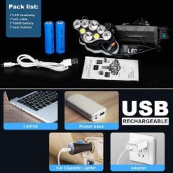 Edward&DeVries Hoofdlamp - Hoofdlamp LED Oplaadbaar - Hoofdlampje - 8 LED-koplampen - 18000 Lumen - 500 Meter Bereik - Verstelbaar 11 Edward&DeVries Hoofdlamp - Hoofdlamp LED Oplaadbaar - Hoofdlampje - 8 LED-koplampen - 18000 Lumen - 500 Meter Bereik - Verstelbaar -Merkloos Verkoop 1200x1200 556