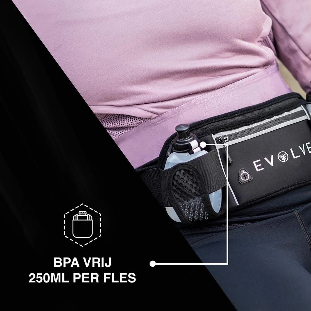 Fit Evolve® Sport Heupband - Hardloopband Telefoonhouder - Sportband - Drinkgordel - Running Belt Bidonhouder - Hardloopriem Met Drinkflessen - Zwart - Onesize 2 Fit Evolve® Sport Heupband - Hardloopband Telefoonhouder - Sportband - Drinkgordel - Running Belt Bidonhouder - Hardloopriem Met Drinkflessen - Zwart - Onesize - Afbeelding 2