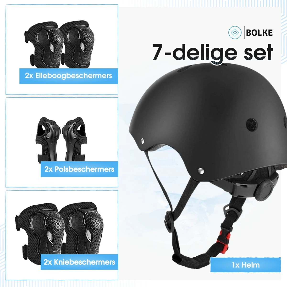 Bolke® - Skate Beschermset - Skeeler Beschermset - Skate Bescherming - Skatehelm - Skeeler Beschermset Kinderen En Volwassenen - Fietsbescherming - Sportbescherming - Skatehelm Voor Kinderen 5 Bolke® - Skate Beschermset - Skeeler Beschermset - Skate Bescherming - Skatehelm - Skeeler Beschermset Kinderen En Volwassenen - Fietsbescherming - Sportbescherming - Skatehelm Voor Kinderen - Afbeelding 5