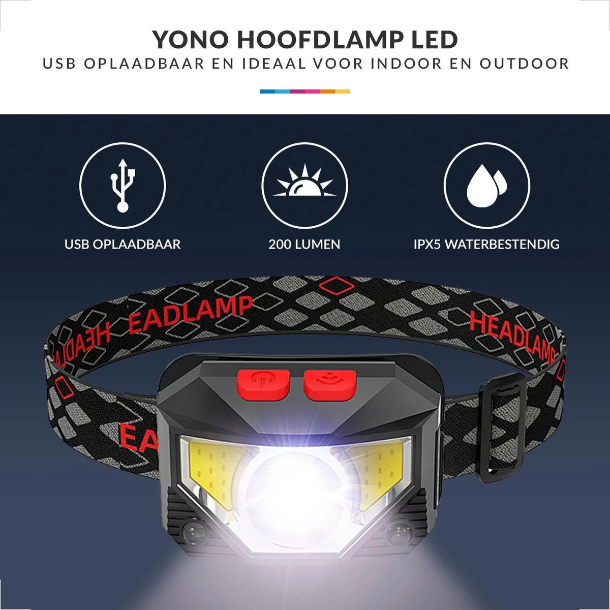 YONO Hoofdlamp LED – Wandel Verlichting USB Oplaadbaar - Kantelbaar – Zwart 3 YONO Hoofdlamp LED – Wandel Verlichting USB Oplaadbaar - Kantelbaar – Zwart - Afbeelding 3