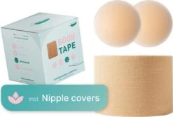 Soft & Silky - Boob Tape - Incl. Nipple Covers - Fashion Tape - BH Tape - 5 Meter - Sandy - Boobtape - Tepelcovers - Borst Tape