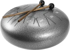 Dimavery TD-12 Handpan Met Stokken- 30cm - Zilver- Healing Steel Tongue Drum - Hand Klankschaal - Hang Drum
