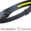 LED Hoofdlamp 350 Lumen Oplaadbaar - Breedstraler 230° - BewegingsSensor - Zwart - King Mungo