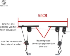 Recalma Fietslift - 60 Kg Draagkracht - Fietstakel - Universeel Ophangsysteem - Elektrische Fiets - Zwart -Merkloos Verkoop 1200x955 4