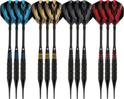 KOTO Brass Multiset - Dartpijlen - 16 Gram - 12 Soft Darts - 4 Dartsets - Dartetui - Softtips