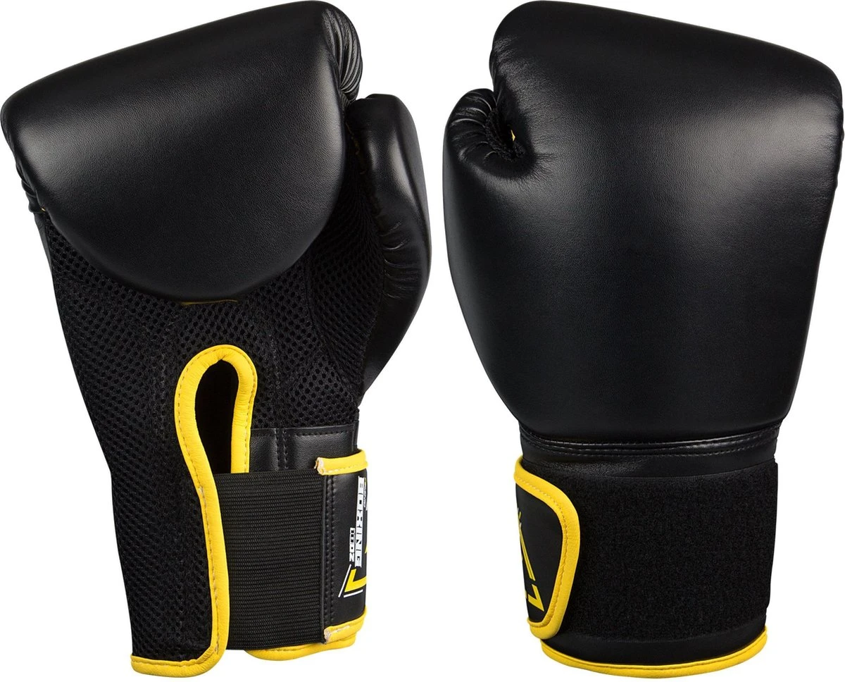 Avento Bokshandschoenen PU - 10 Oz - Zwart/Geel 8 Avento Bokshandschoenen PU - 10 Oz - Zwart/Geel - Afbeelding 8