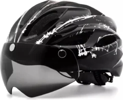 Zacro Fietshelm - Met Bril En Waarschuwingslampje - Nacht Veiligheidshelmen Fietshelm - Voor Volwassenen, MTB, Stadsfietsen - Wit En Zwart