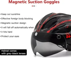 Zacro Fietshelm - Met Bril En Waarschuwingslampje - Nacht Veiligheidshelmen Fietshelm - Verstelbaar - Voor Volwassenen, MTB, Stadsfietsen - Rood En Zwart -Merkloos Verkoop 1200x982 6