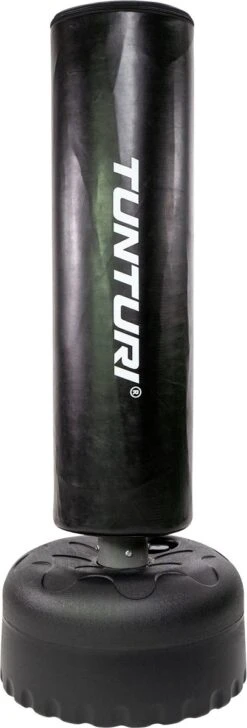 Tunturi Bokszak Staand - Vrijstaande Bokspaal - Makkelijk Verplaatsbaar - 180 Cm Hoog - Met Zand, Grind Of Water Vulbare Voet - Zwart - Incl. Gratis Fitness App