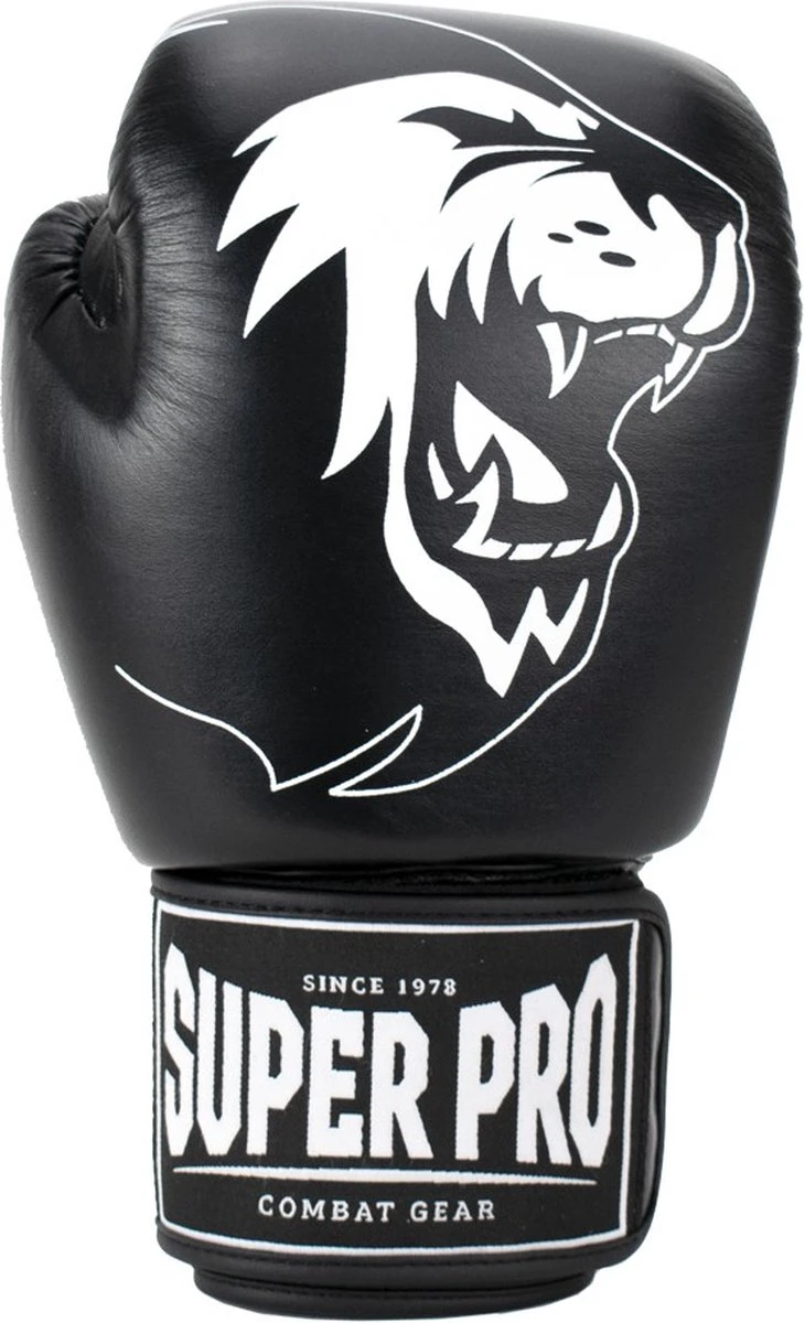 Super Pro Combat Gear Warrior Lederen (kick)bokshandschoenen Zwart/Wit 14oz 4 Super Pro Combat Gear Warrior Lederen (kick)bokshandschoenen Zwart/Wit 14oz - Afbeelding 4