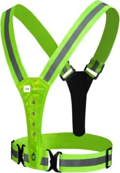 JGR Safety Gear - Veiligheidsvest USB Oplaadbaar Met Verlichting (Neon Groen) - Reflecterend Hardloopvest Met LED Lampjes - Verstelbaar Hardloophesje Geschikt Voor Wandelen / Joggen / Hardlopen / Fietsen / Schaatsen - One Size Fits All