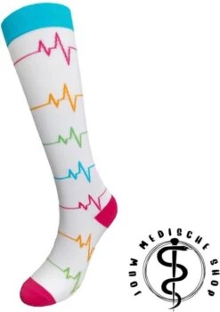 Jouw Medische Shop - Compressiekousen - Hartslag - Wit - Compressiesokken - Maat 36-41 - Sokken - Medische Sokken - Medsocks- Steunkousen - Chaussettes De Compression - Medical Socks - Verpleegkundige - Verpleegkunde - Geneeskunde