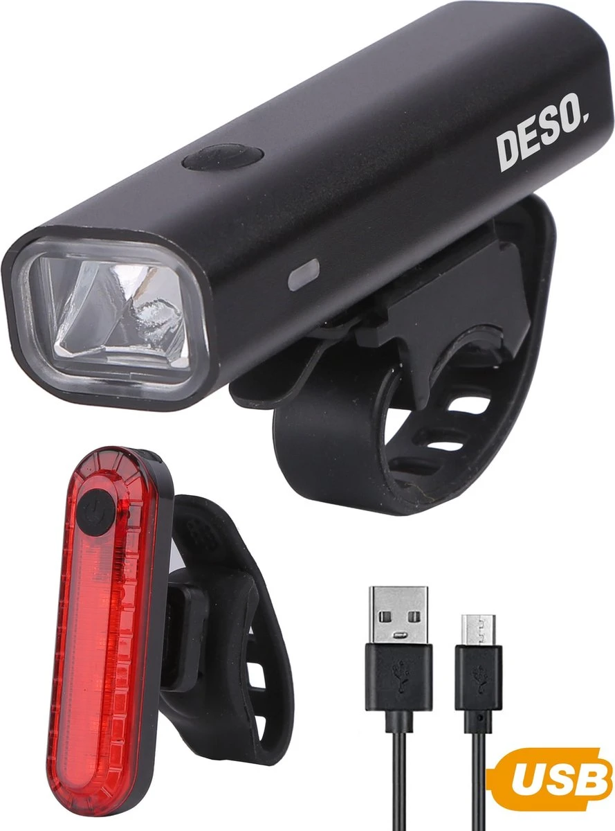 DesoMax® Fietsverlichting Set USB Oplaadbaar Heldere Fietslamp - Voorlicht - Achterlicht - Koplamp - Achterlamp 1 DesoMax® Fietsverlichting Set USB Oplaadbaar Heldere Fietslamp - Voorlicht - Achterlicht - Koplamp - Achterlamp
