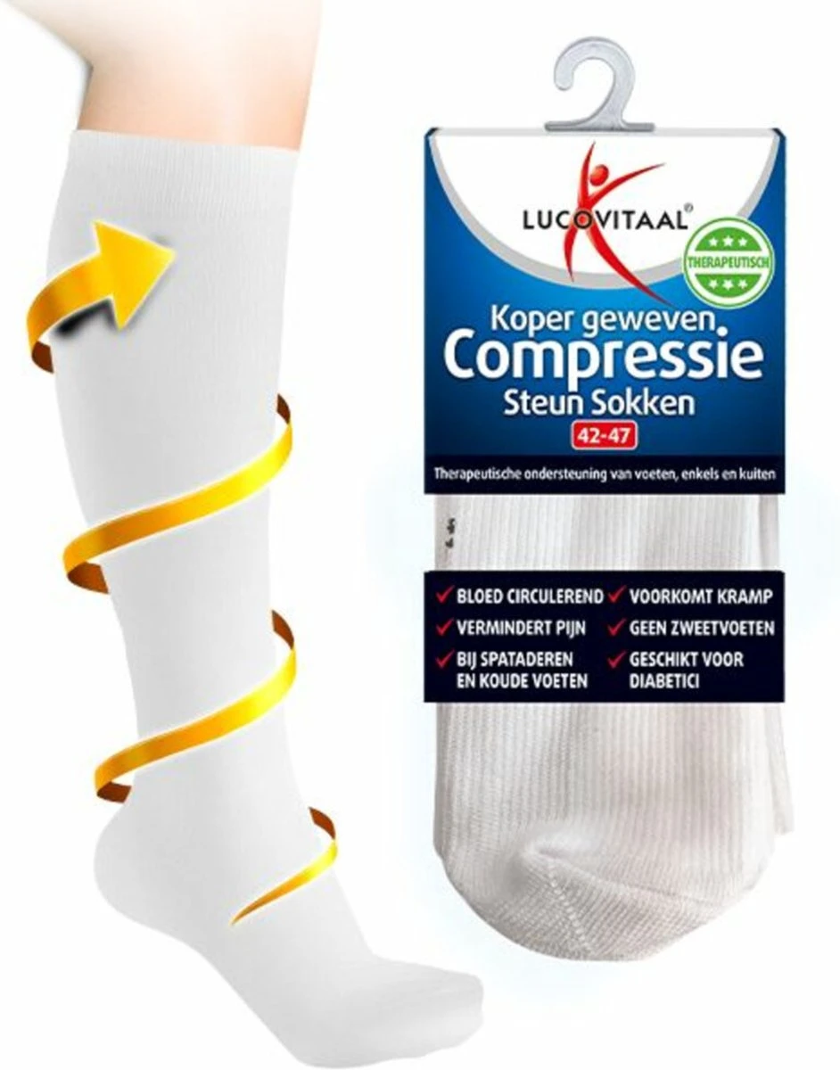 Lucovitaal Compressie Steun Sokken Wit Maat 42-47 1 Paar 2 Lucovitaal Compressie Steun Sokken Wit Maat 42-47 1 Paar - Afbeelding 2