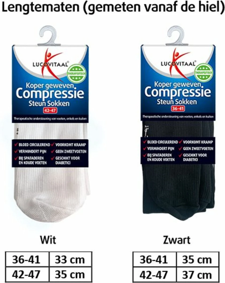Lucovitaal Compressie Steun Sokken Wit Maat 42-47 1 Paar 3 Lucovitaal Compressie Steun Sokken Wit Maat 42-47 1 Paar - Afbeelding 3