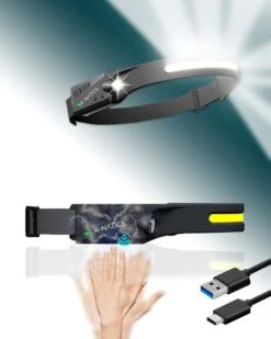 K-NATICS LED Hoofdlamp - USB-C Oplaadbaar - Bewegingssensor - 230 Graden En 5 Lichtstanden - Extra Licht (80 Gram) - Waterdicht - 2 Jaar Garantie!