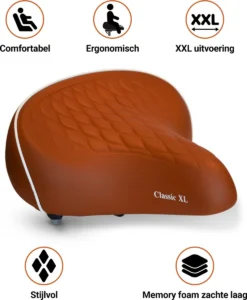 Fietszadel Karamel Bruin Classic XXL, Stijlvol En Comfortabel Zadel Voor Veel Fietsplezier By PS